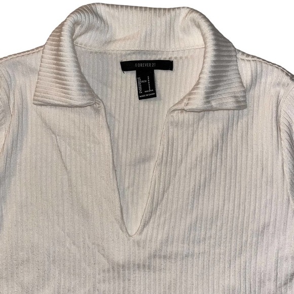 FOREVER 21 Ribbed Knit Long Sleeve Collared Crop Top Sweater | Size Small - Picture 2 of 5